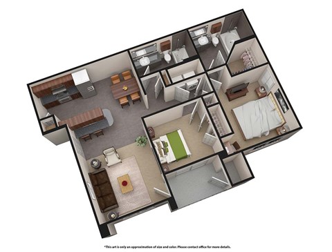 Floor plan for 2 beds, 2 baths, 1046 sqft